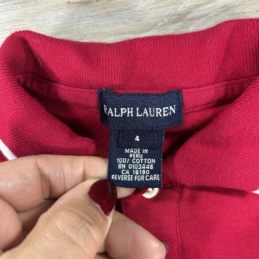 Ralph Lauren Girls Sz 4 Red Classic Long‎ Sleeve 100% Cotton Oxford Shirt Dress